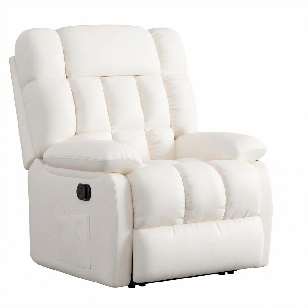 39" White Faux Leather Manual Recliner HomeRoots