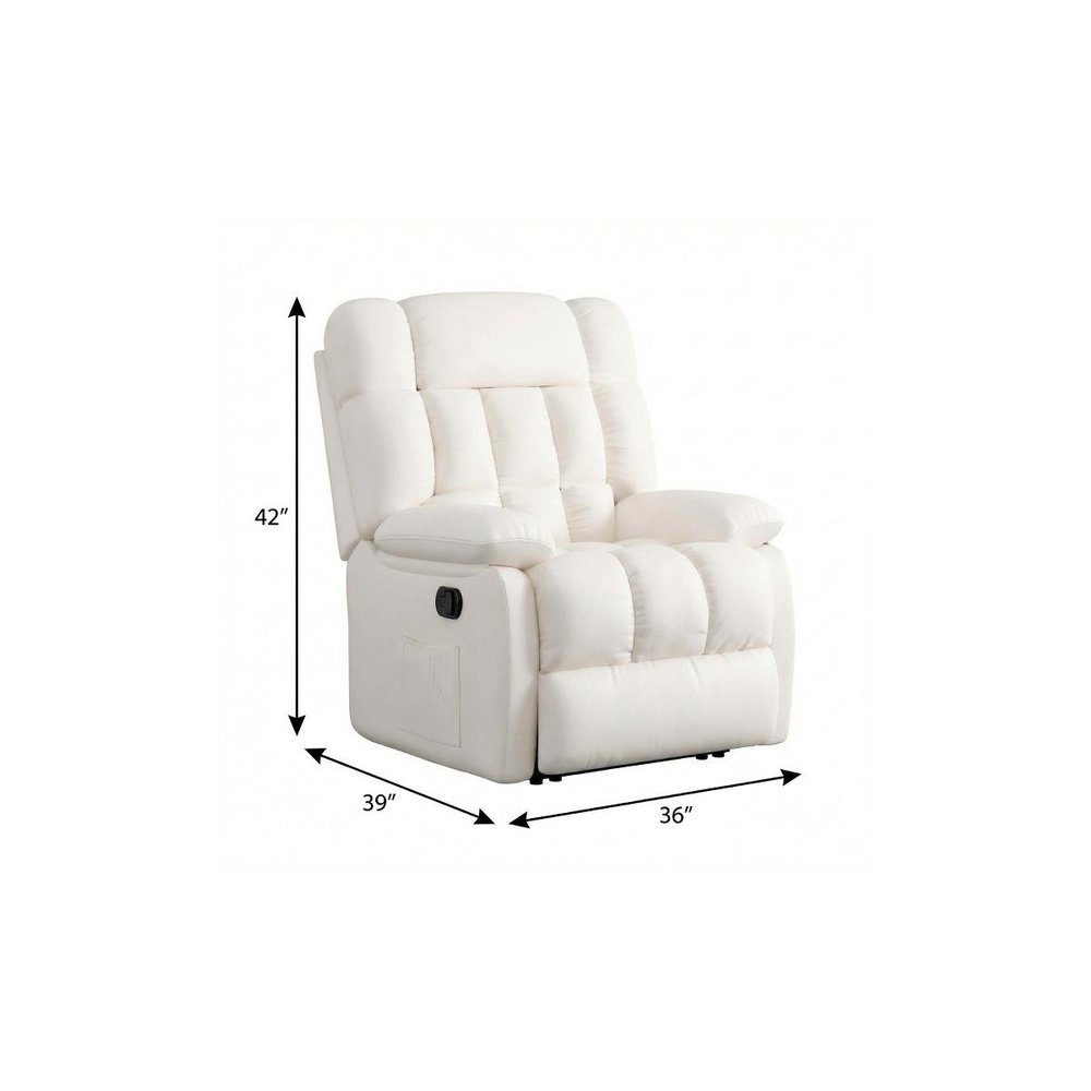 39" White Faux Leather Manual Recliner HomeRoots