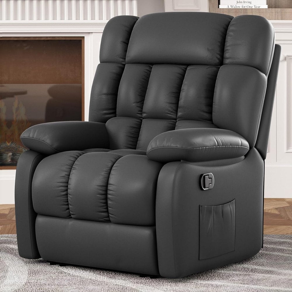 39" Black Faux Leather Manual Recliner HomeRoots