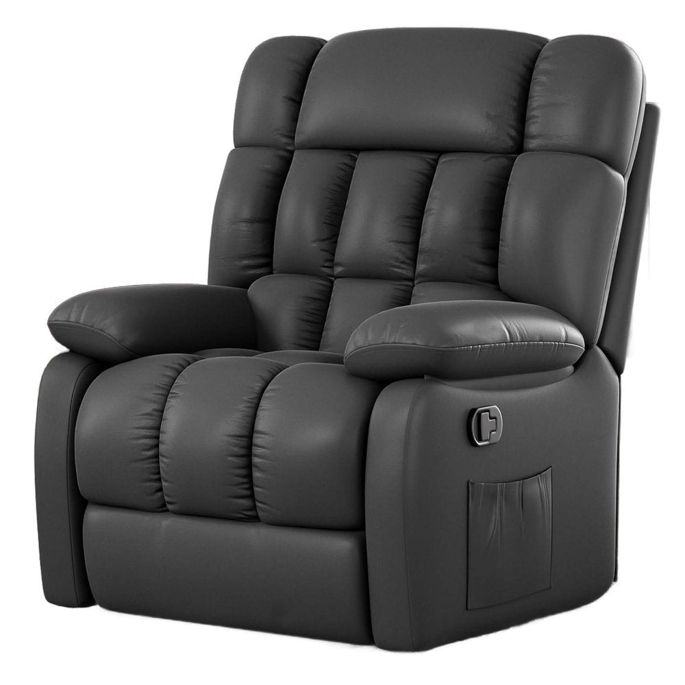 39" Black Faux Leather Manual Recliner HomeRoots