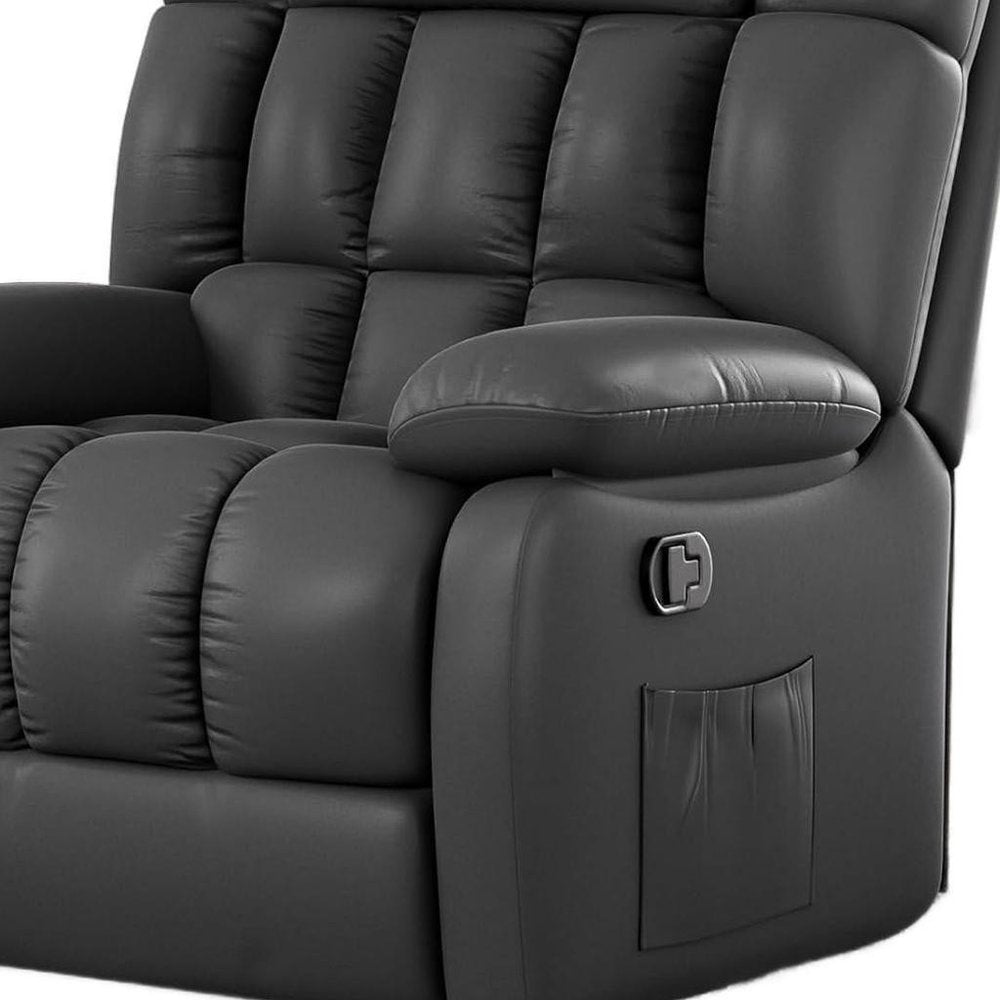 39" Black Faux Leather Manual Recliner HomeRoots