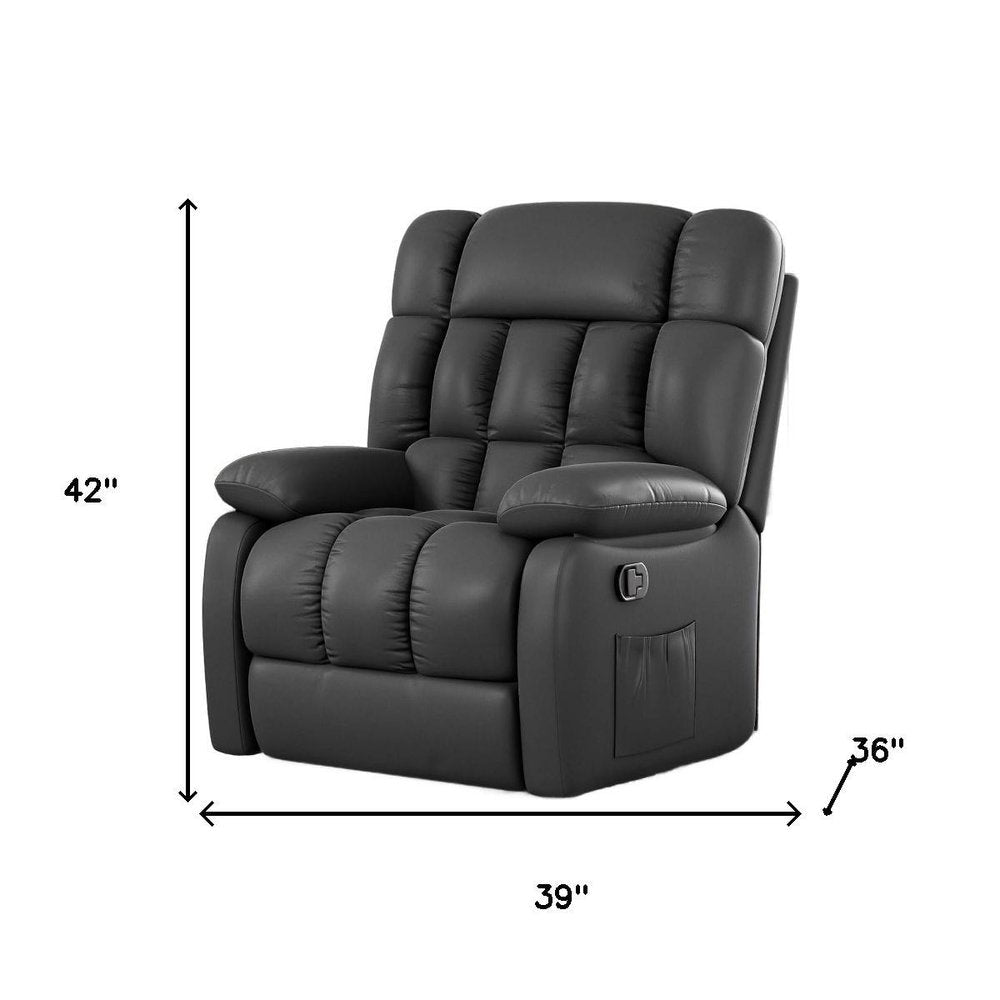 39" Black Faux Leather Manual Recliner HomeRoots