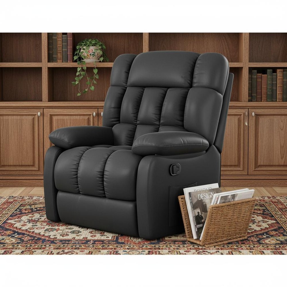 39" Black Faux Leather Manual Recliner HomeRoots