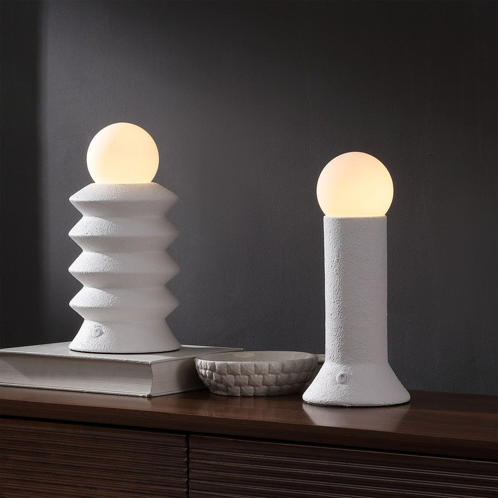 Set of Two 13" Clear Geometric Table Lamps With Globe Shades — view 1