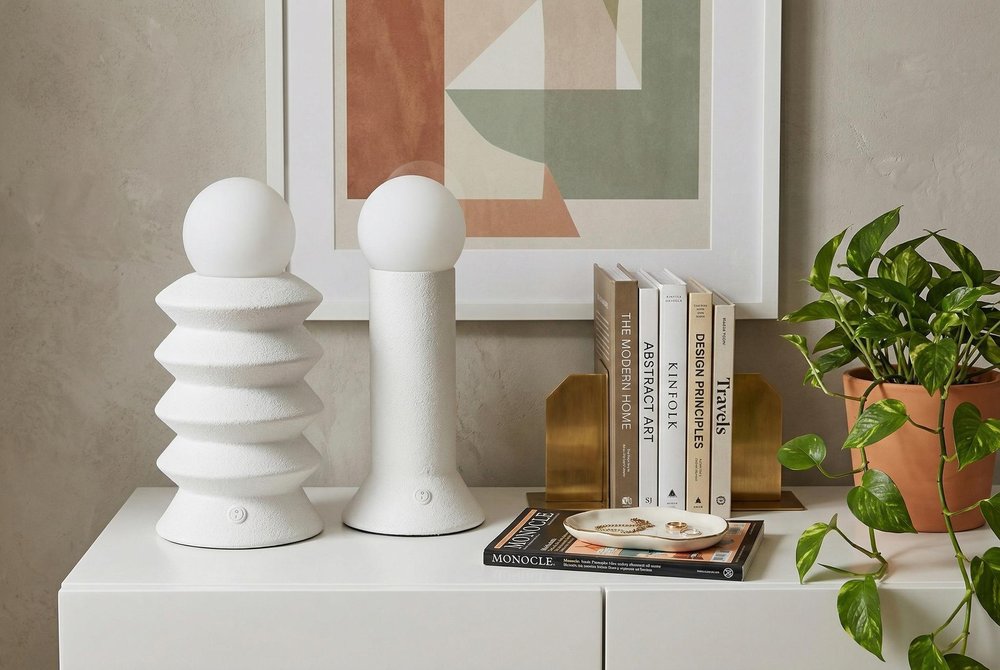 Set of Two 13" Clear Geometric Table Lamps With Globe Shades — view 8