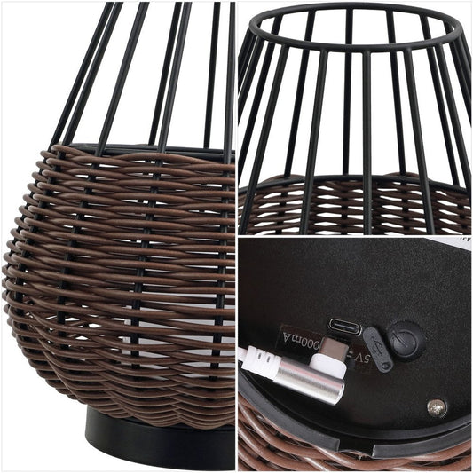 Set of Two 10" Black Round USB Table Lamps With Globe Shades HomeRoots