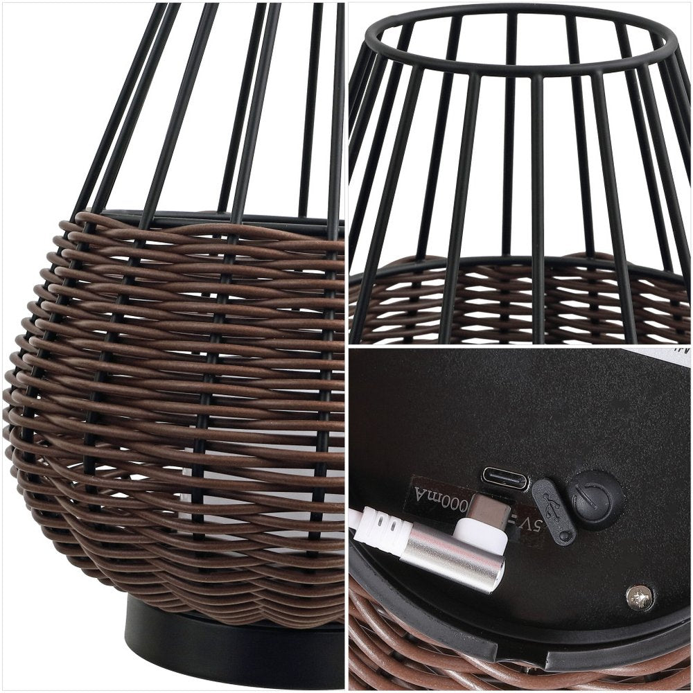 Set of Two 10" Black Round USB Table Lamps With Globe Shades HomeRoots