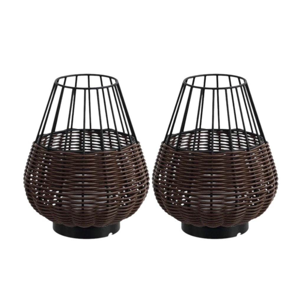 Set of Two 10" Black Round USB Table Lamps With Globe Shades HomeRoots