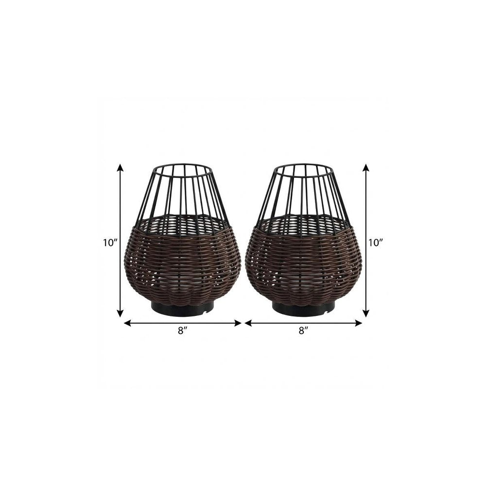Set of Two 10" Black Round USB Table Lamps With Globe Shades HomeRoots