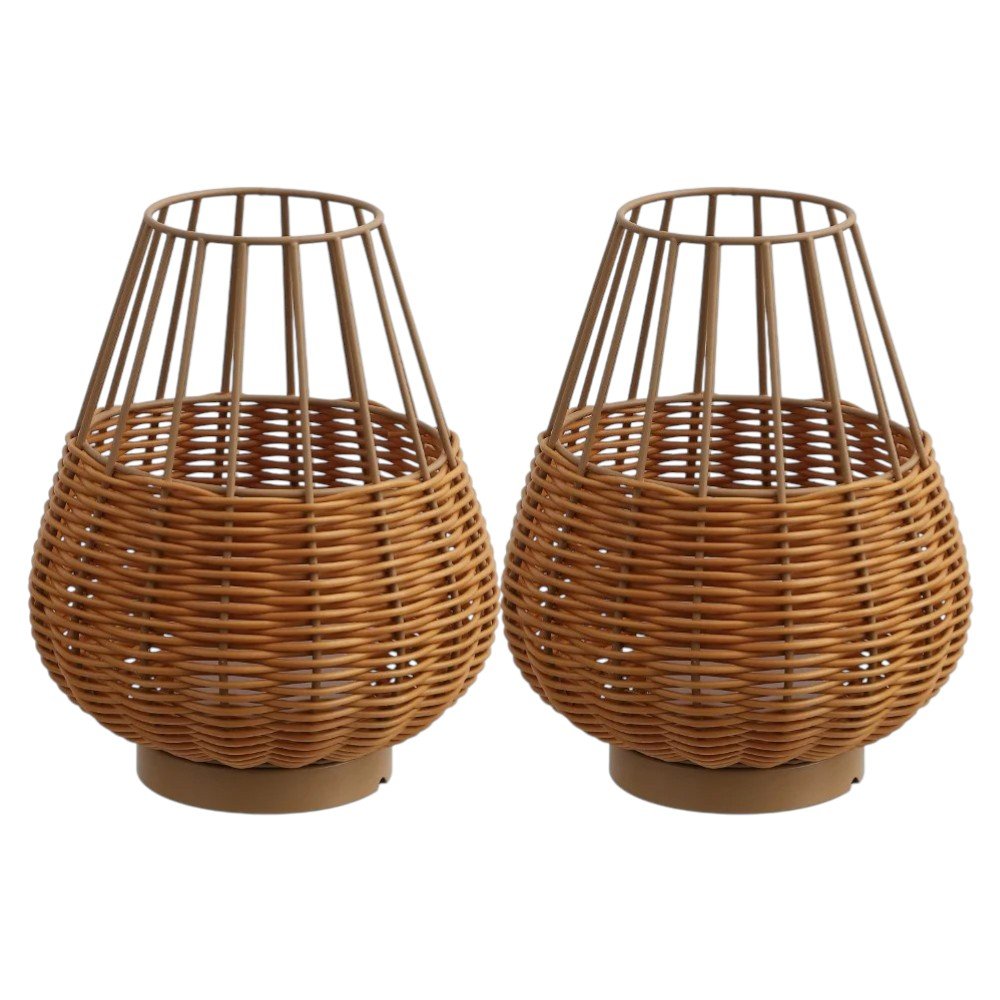 Set of Two 10" Brown Round USB Table Lamps With Globe Shades HomeRoots