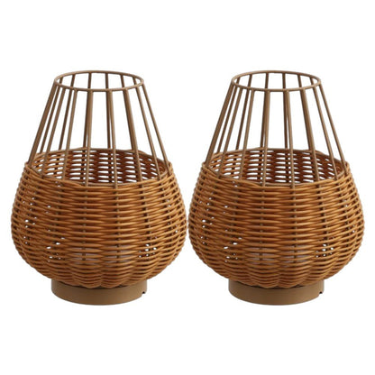 Set of Two 10" Brown Round USB Table Lamps With Globe Shades HomeRoots