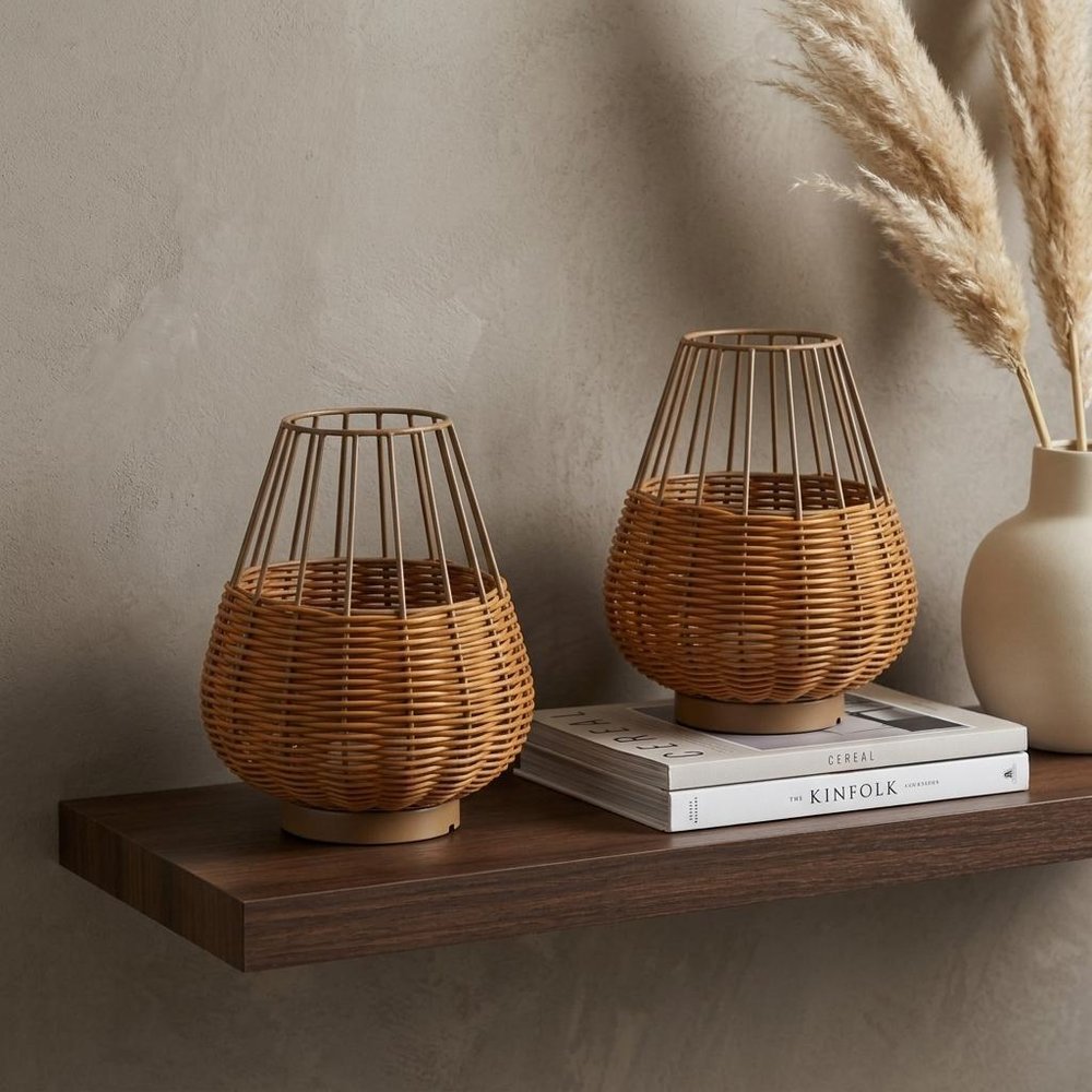 Set of Two 10" Brown Round USB Table Lamps With Globe Shades HomeRoots