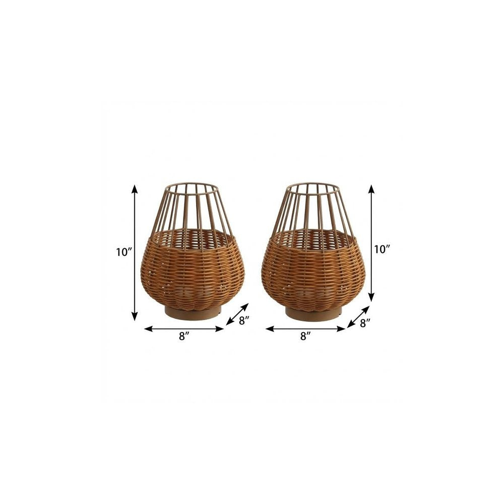 Set of Two 10" Brown Round USB Table Lamps With Globe Shades HomeRoots