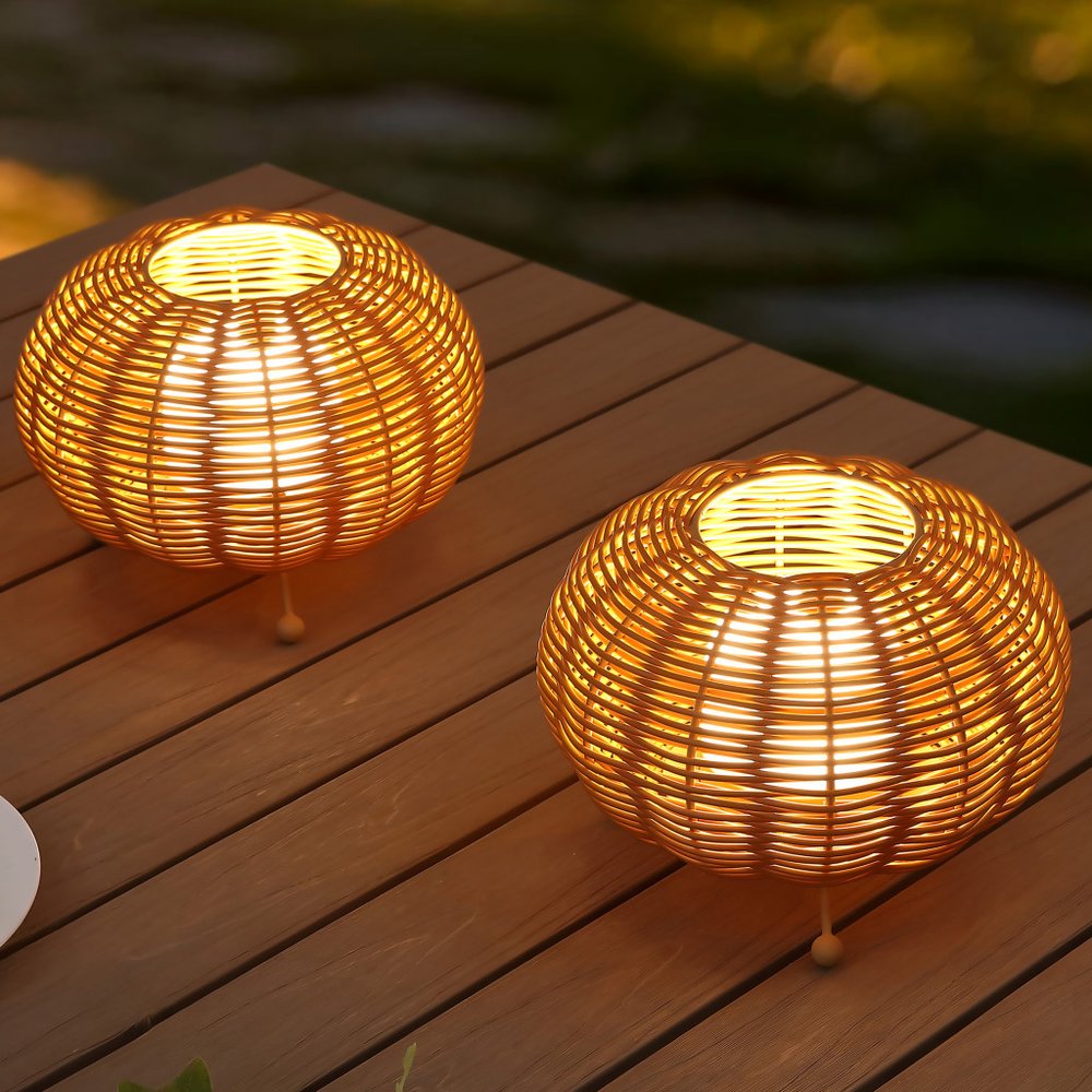 Set of Two 6" Brown Lantern USB Table Lamps With Globe Shades — view 1