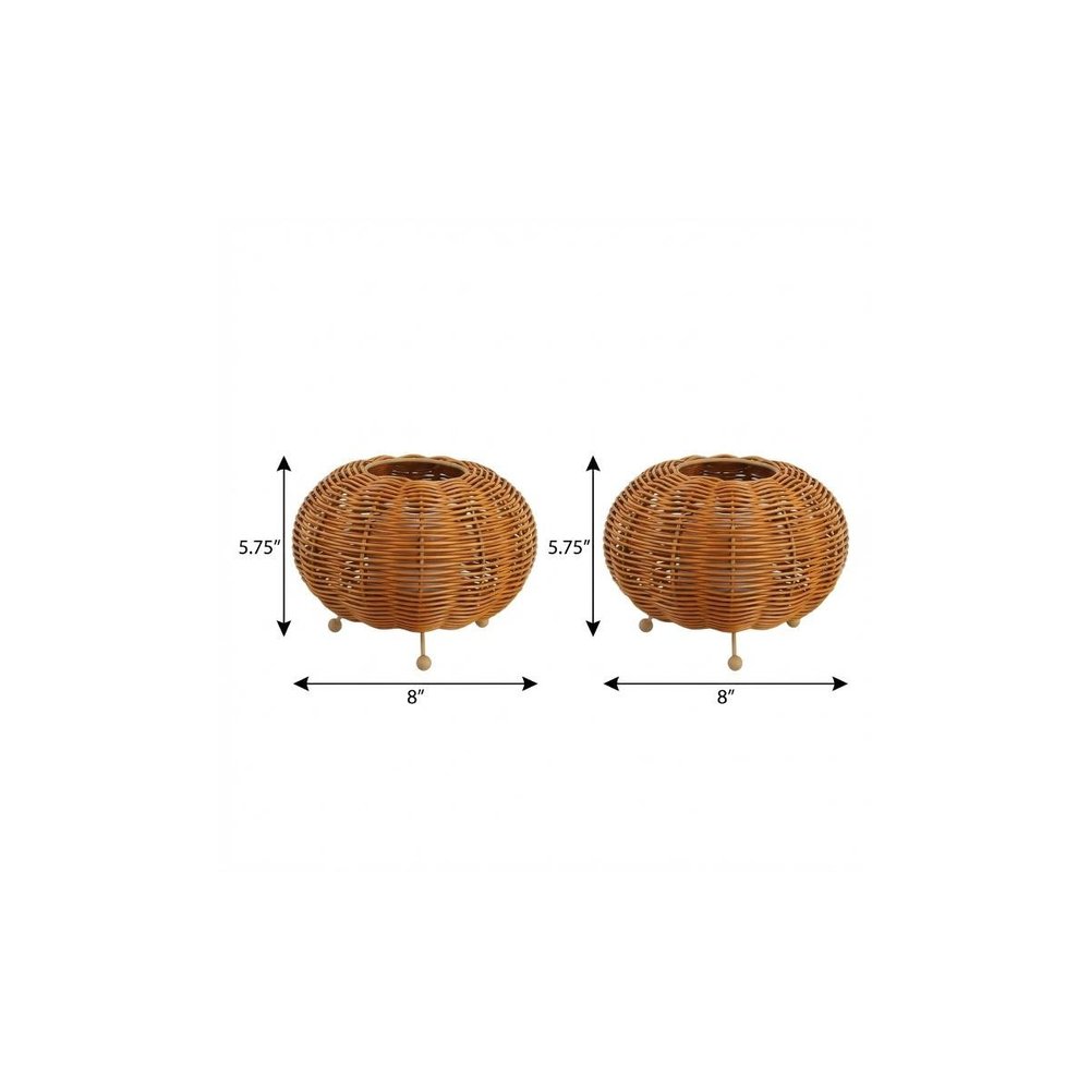 Set of Two 6" Brown Lantern USB Table Lamps With Globe Shades — view 7