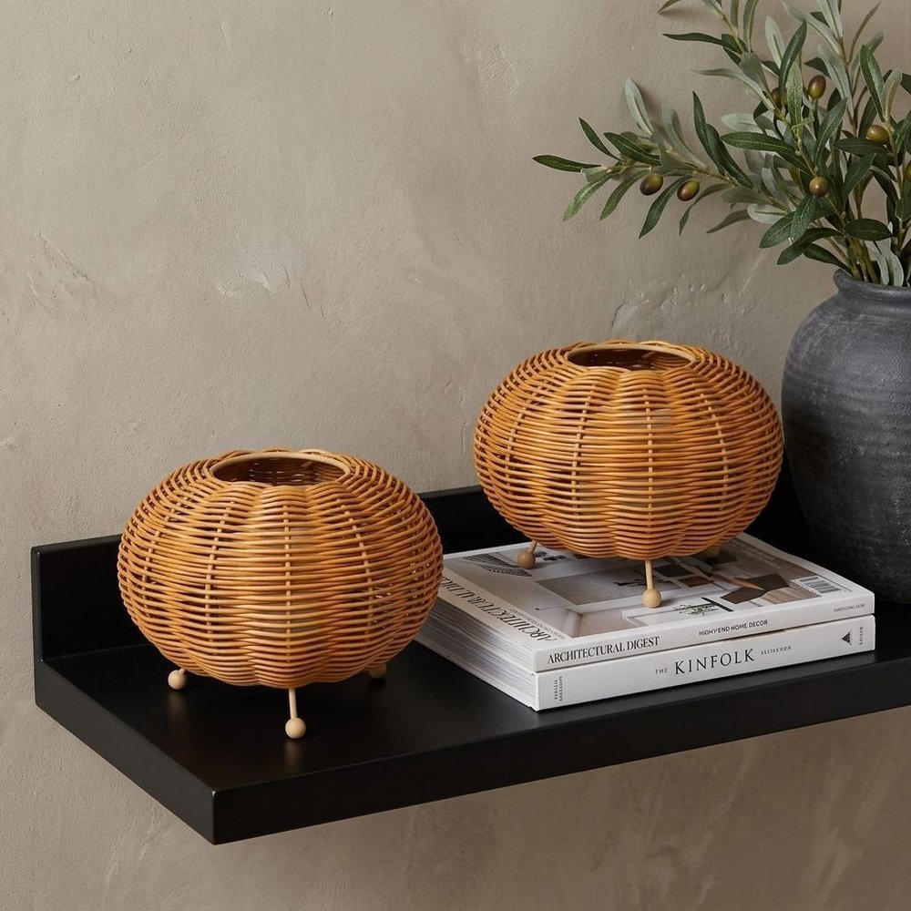 Set of Two 6" Brown Lantern USB Table Lamps With Globe Shades — view 8