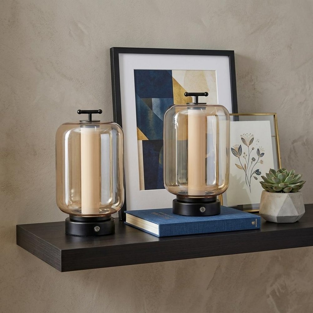 Set of Two 11" Black Lantern USB Table Lamps — view 5