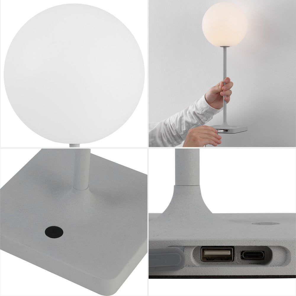 Set of Two 18" Gray USB Table Lamps LED HomeRoots