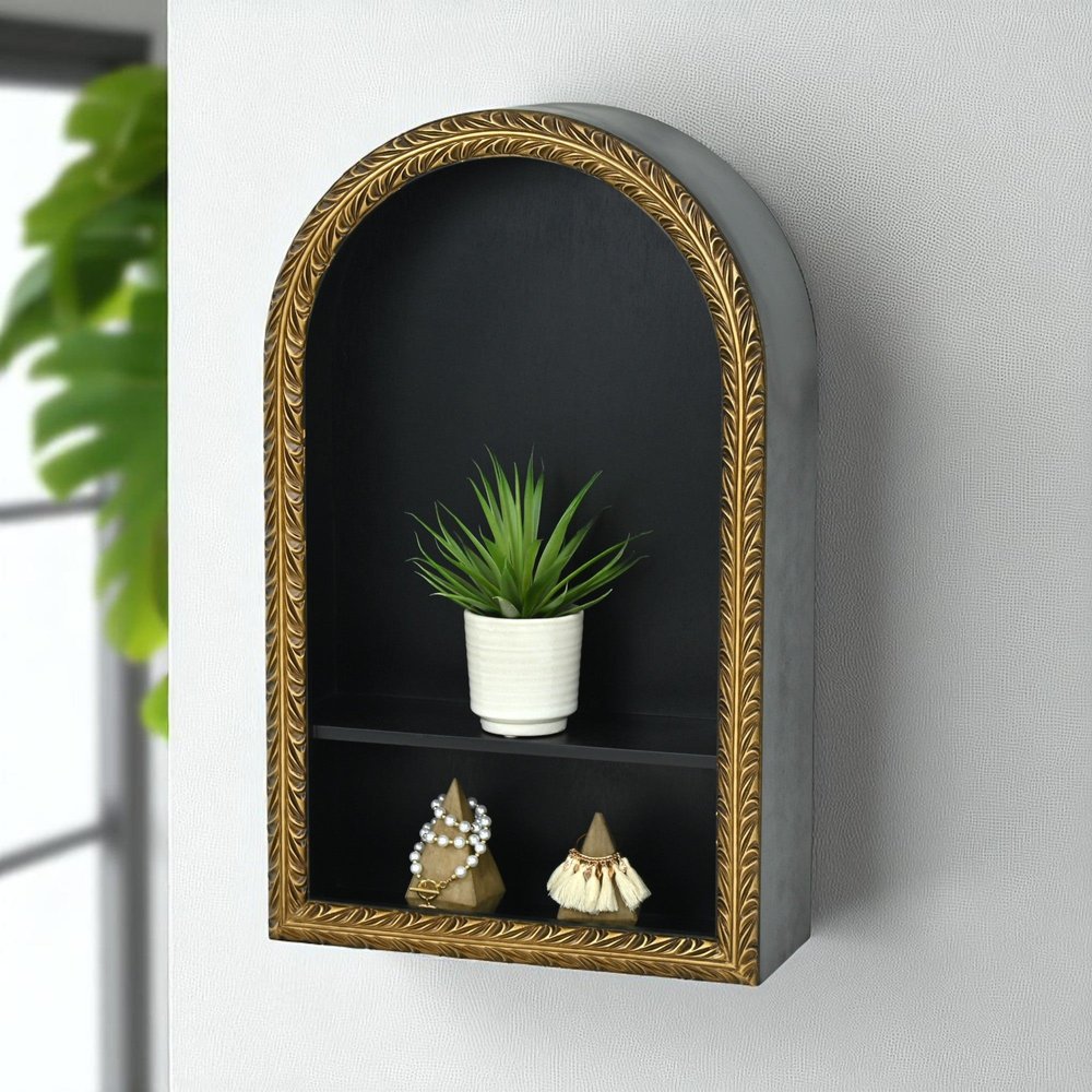 14" Black Wood Wall Mounted Accent Shelf HomeRoots