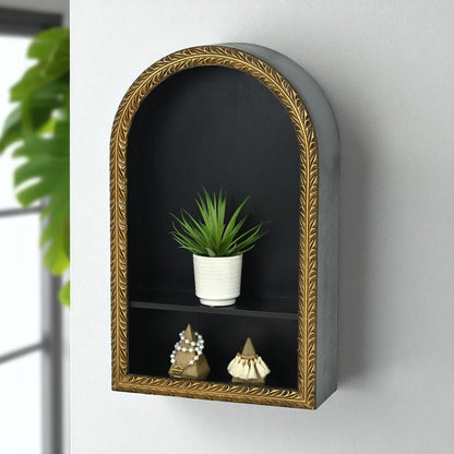 14" Black Wood Wall Mounted Accent Shelf HomeRoots