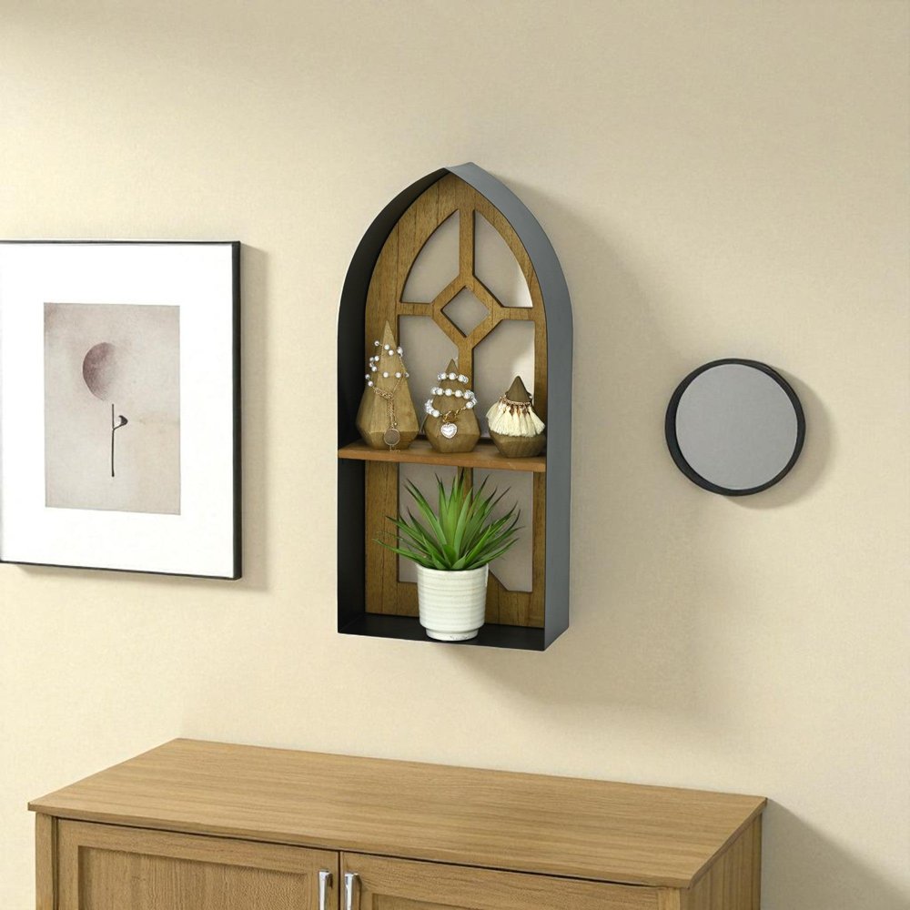9" Black Metal Wall Mounted Accent Shelf HomeRoots