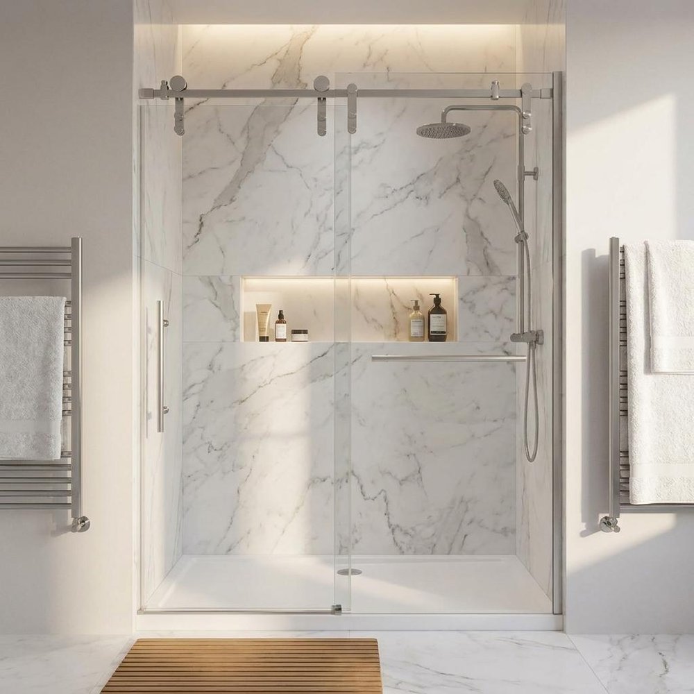 Set Of Two Tempered Glass Shower Doors HomeRoots