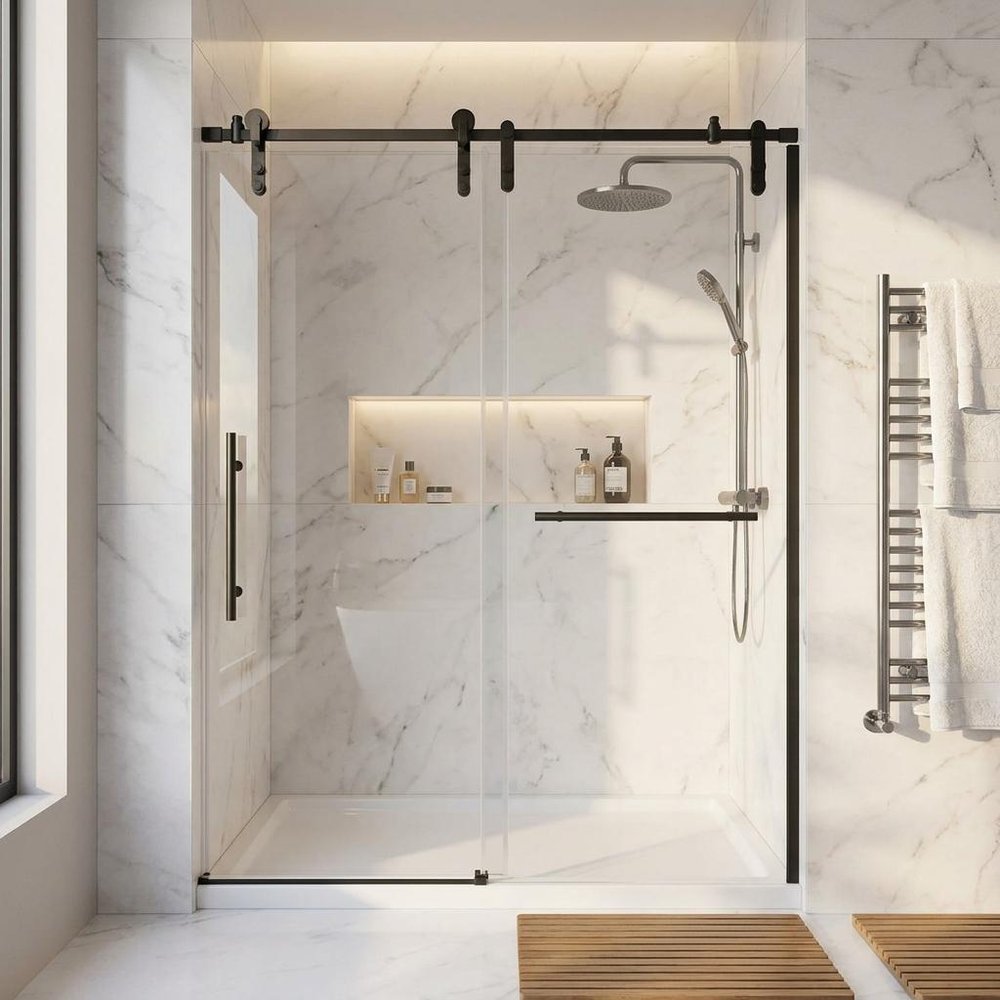 Set Of Two Tempered Glass Shower Doors HomeRoots