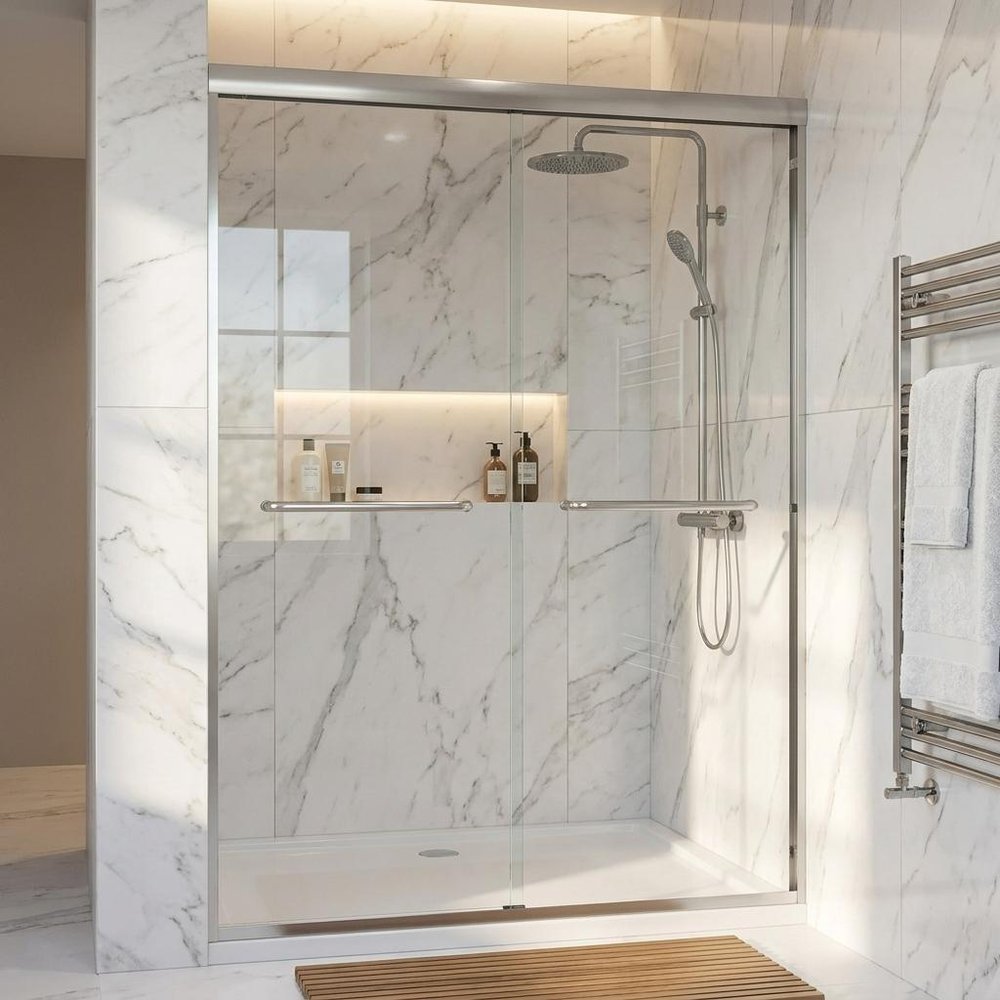 Set Of Two Metal And Tempered Glass Shower Doors HomeRoots