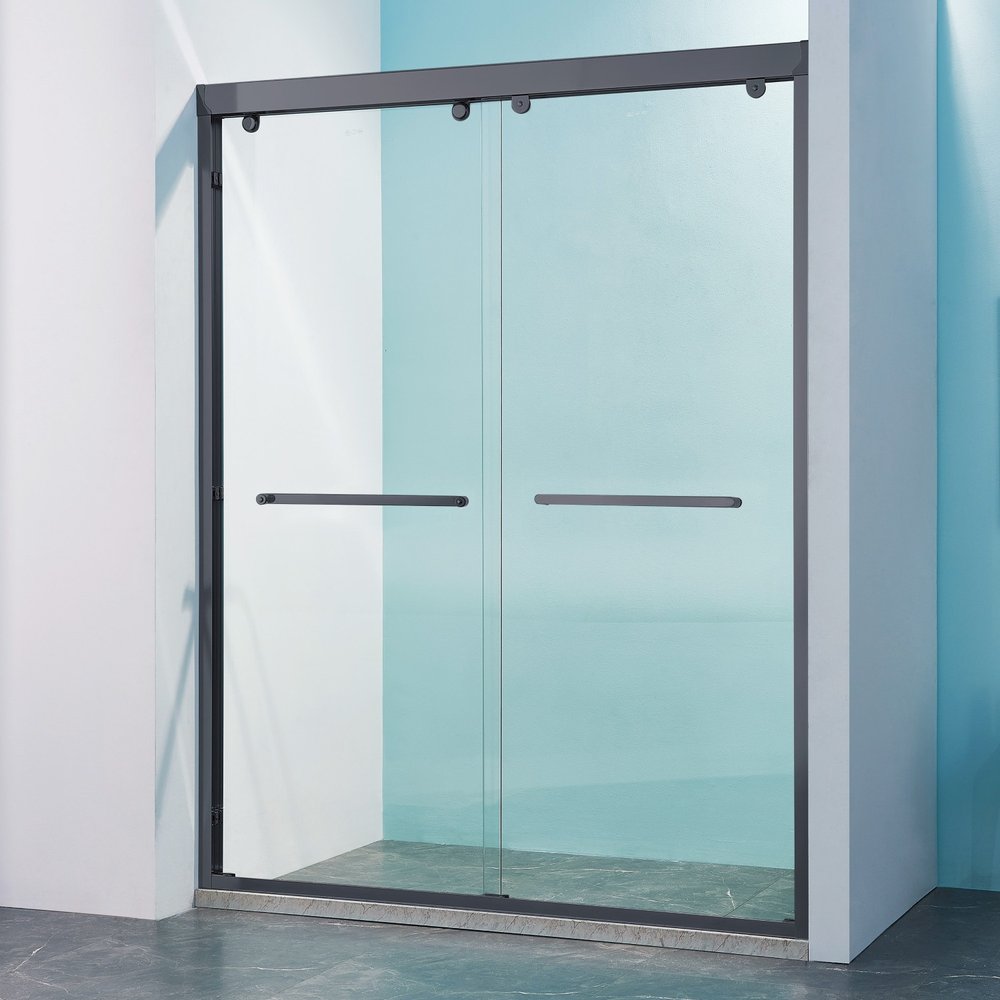 Set Of Two Aluminum and Tempered Glass Shower Doors HomeRoots