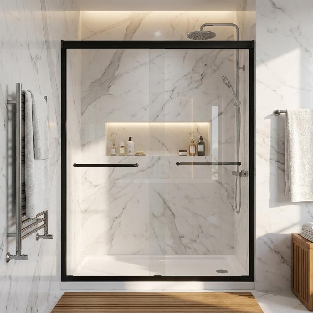 Set Of Two Aluminum And Tempered Glass Shower Doors — view 5