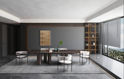 108" Brown And Black Marble And Stainless Steel Dining Table HomeRoots