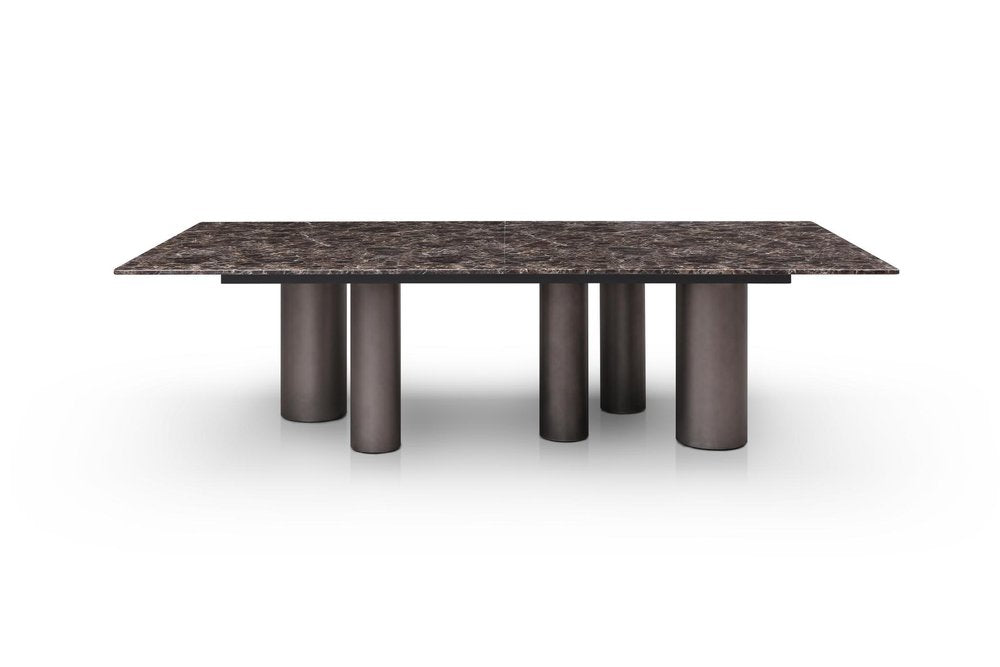 108" Brown And Black Marble And Stainless Steel Dining Table HomeRoots