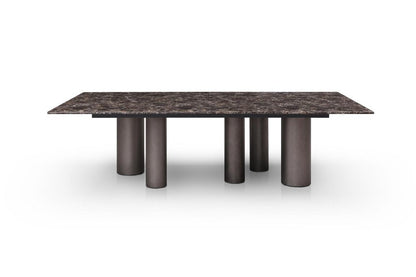 108" Brown And Black Marble And Stainless Steel Dining Table HomeRoots