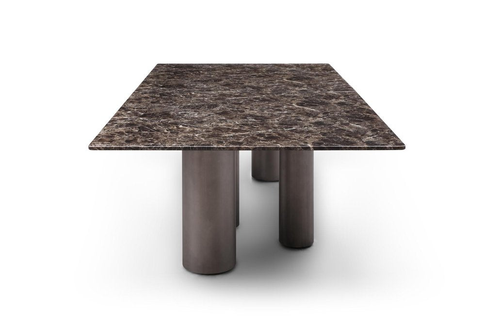 108" Brown And Black Marble And Stainless Steel Dining Table — view 3