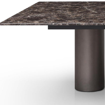 108" Brown And Black Marble And Stainless Steel Dining Table HomeRoots