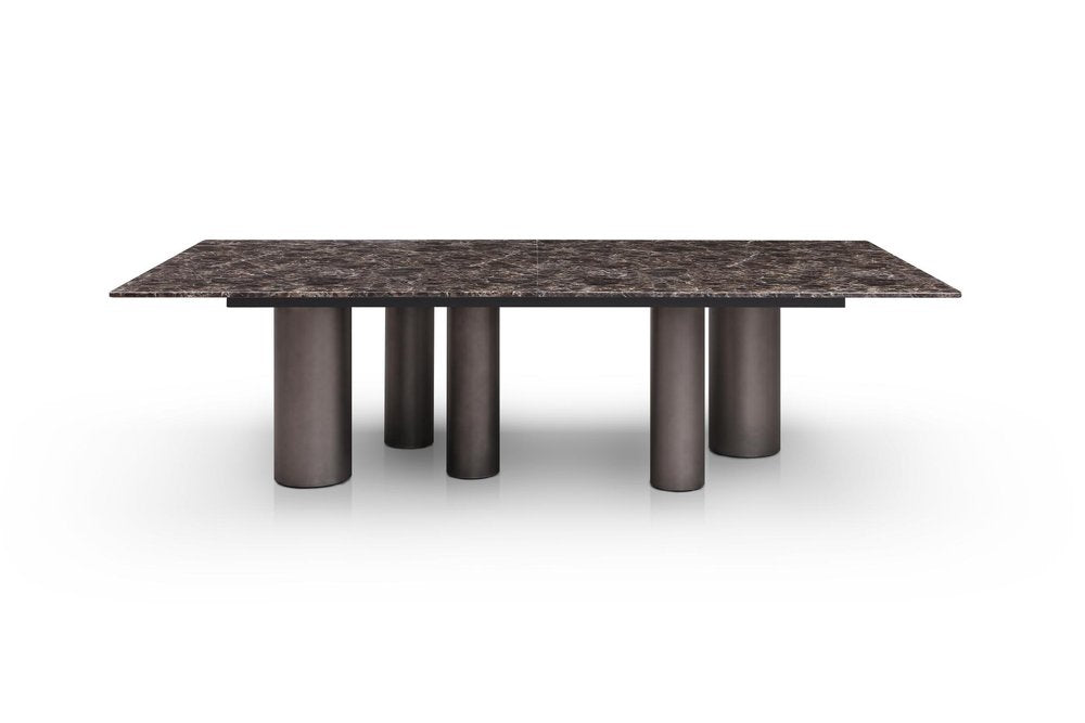 108" Brown And Black Marble And Stainless Steel Dining Table — view 4