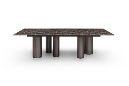 108" Brown And Black Marble And Stainless Steel Dining Table HomeRoots