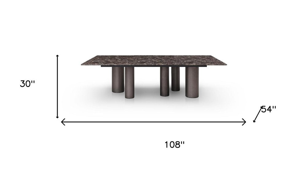 108" Brown And Black Marble And Stainless Steel Dining Table HomeRoots