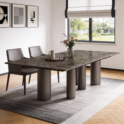 108" Brown And Black Marble And Stainless Steel Dining Table HomeRoots