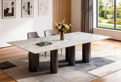 108" Brown And Black Marble And Stainless Steel Dining Table HomeRoots