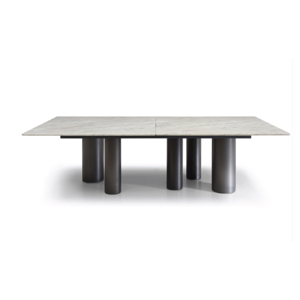 108" Brown And Black Marble And Stainless Steel Dining Table — view 8