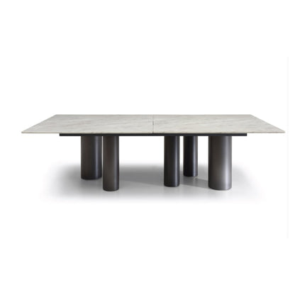 108" Brown And Black Marble And Stainless Steel Dining Table HomeRoots