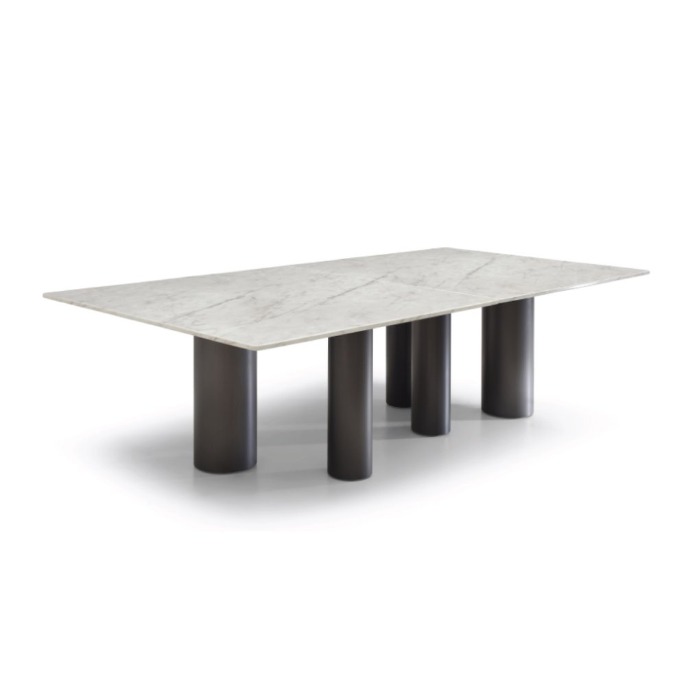 108" Brown And Black Marble And Stainless Steel Dining Table — view 9