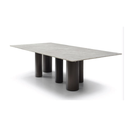 108" Brown And Black Marble And Stainless Steel Dining Table HomeRoots