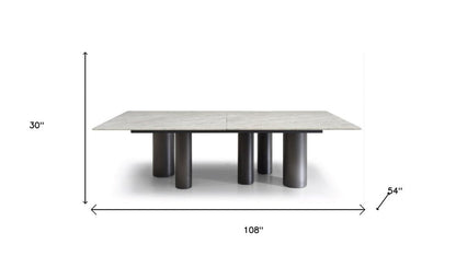 108" Brown And Black Marble And Stainless Steel Dining Table HomeRoots