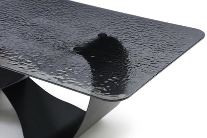 94" Black Glass and Brass Double Geo Pedestal Base Dining Table HomeRoots