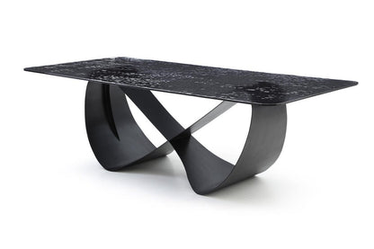 94" Black Glass and Brass Double Geo Pedestal Base Dining Table HomeRoots