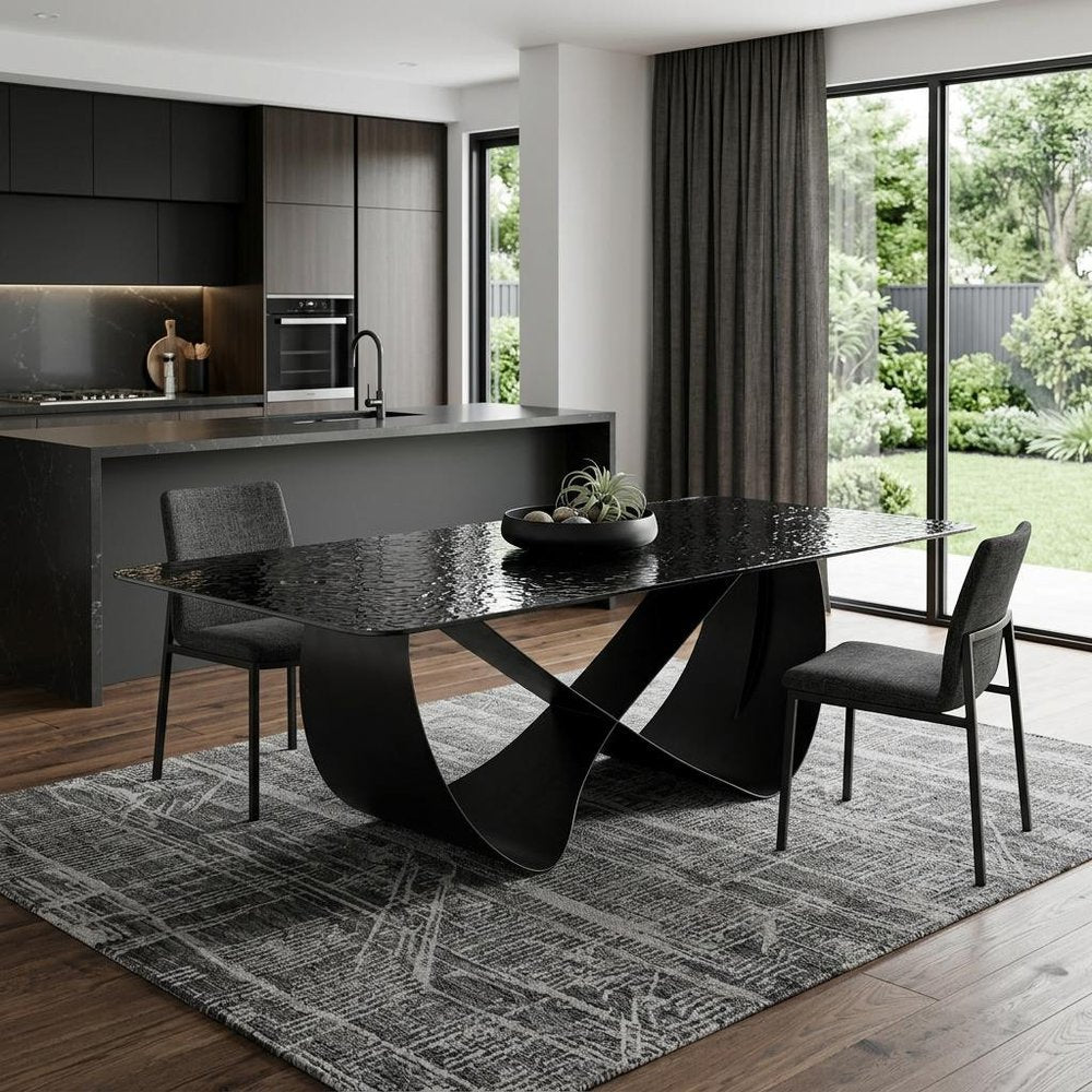 94" Black Glass and Brass Double Geo Pedestal Base Dining Table HomeRoots