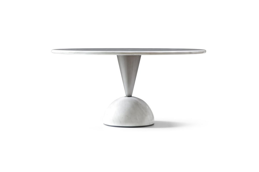 60" White And Black Marble And Stainless Steel Pedestal Base Round Top Dining Table — view 3