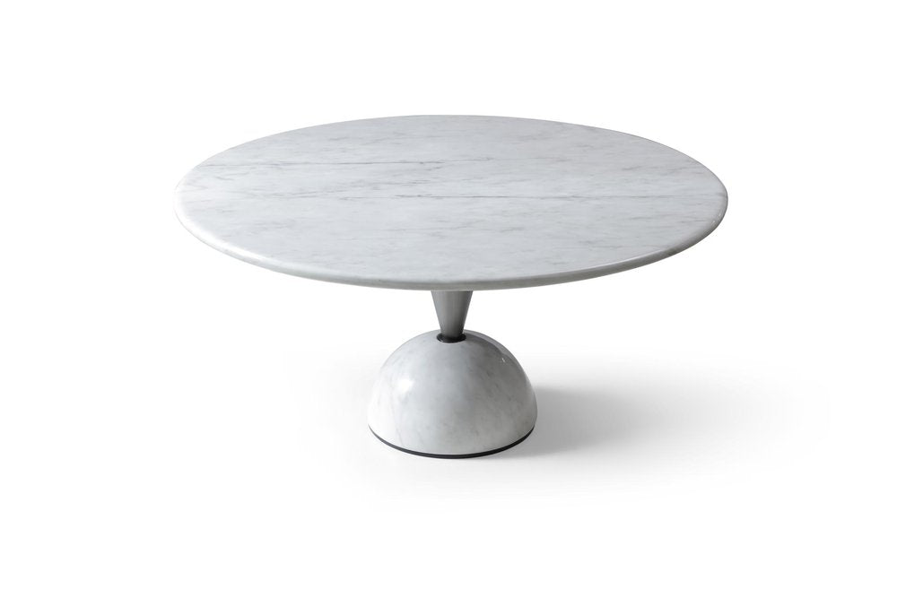 60" White And Black Marble And Stainless Steel Pedestal Base Round Top Dining Table HomeRoots